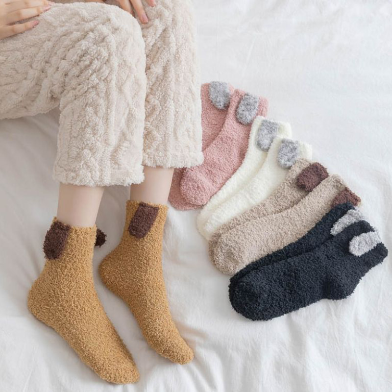 หูกระต่าย 3 มิติญี่ปุ่นถุงเท้ากำมะหยี่ปะการังสำหรับหญิงสาวบ้านครึ่งกำมะหยี่ถุงเท้า